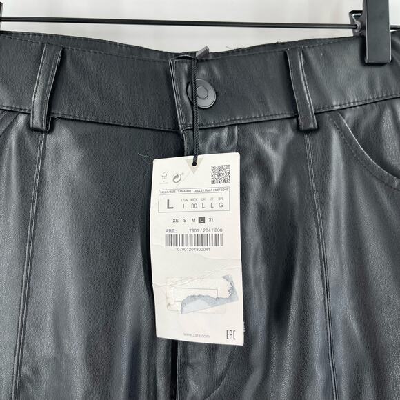 ZARA Faux Leather Pants Size Large Black Zipper Flare Vegan Mob Wife Bootcut NWT - Picture 6 of 14